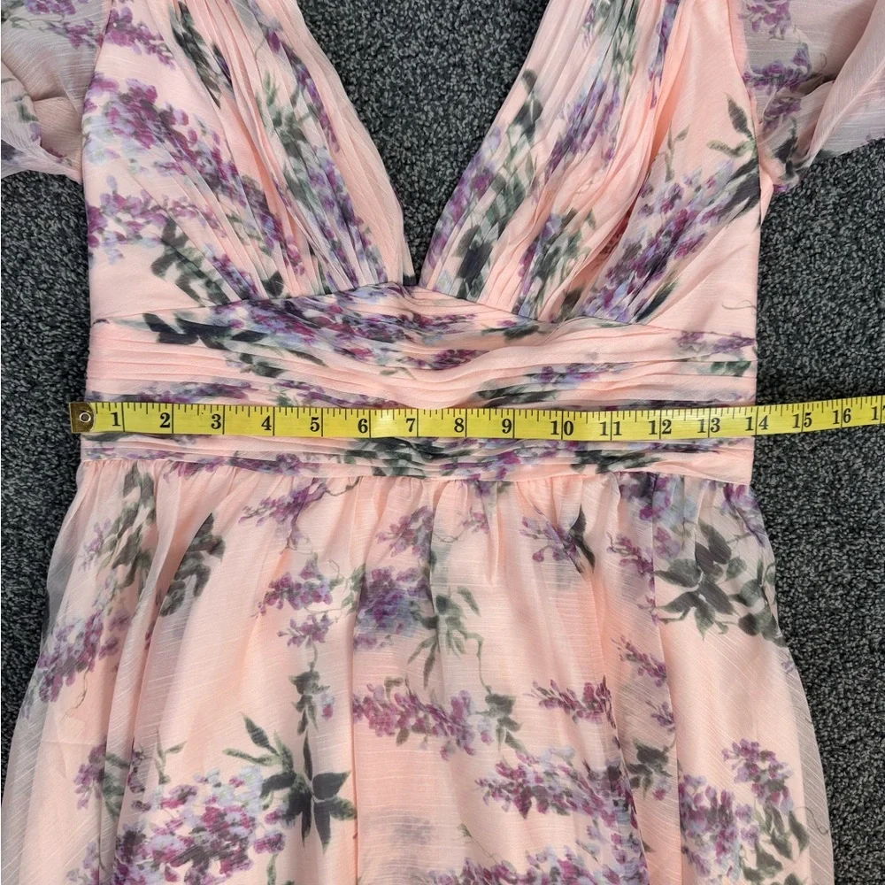 Ieena for Mac Duggal Pink Floral Flutter Sleeve Deep V Neck Mini Dress Size 6 - Picture 15 of 16